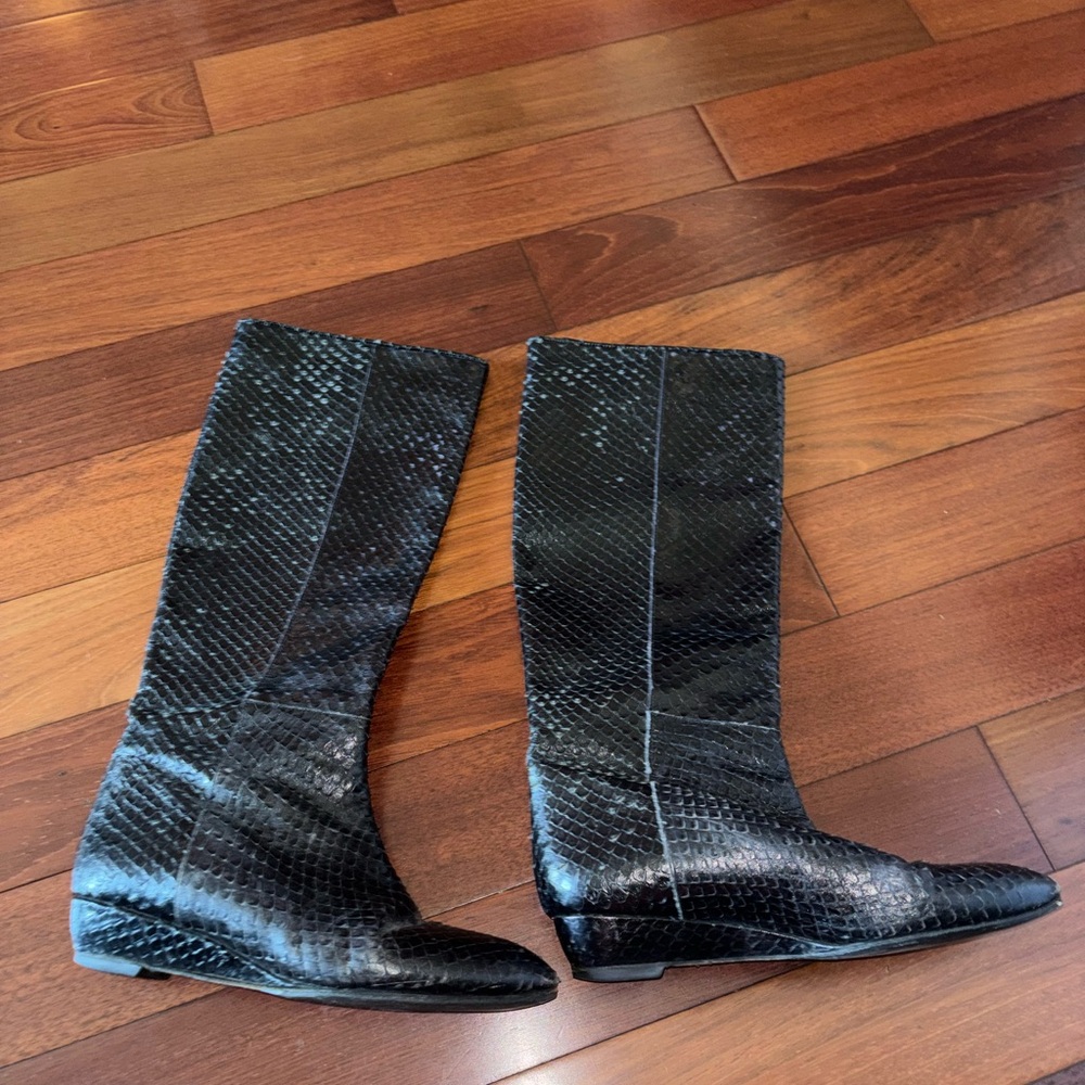 Vintage Black Snakeskin Knee-High Women's Boots